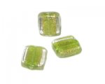 14mm Apple Green Foil Square Lampwork Glass Bead, 5 beads 14mm Apple Green Foil Square Lampwork Glass Bead, 5 beads