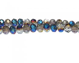 (image for) 10 x 6mm Silver/Half Blue Luster Faceted Rondelle Glass Bead, 20" string