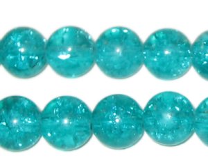 (image for) 12mm Aqua Round Crackle Bead, 8" string, approx. 18 beads