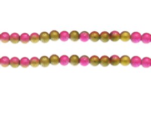 (image for) 6mm Fuchsia/Gold Drizzled Glass Bead, approx. 43 beads