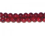 8mm Deep Red Marble-Style Glass Bead, approx. 55 beads
