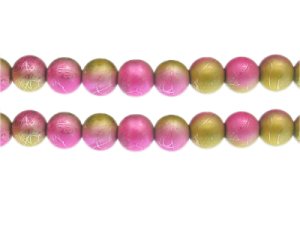 (image for) 10mm Fuchsia/Gold Drizzled Glass Bead, approx. 17 beads