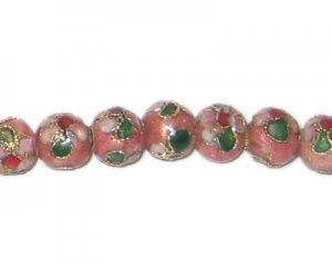 8mm Pink Round Cloisonne Bead, 6 beads