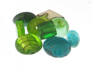 Approx. 1.5oz. Green/Aqua Glass Lampwork Bead Mix