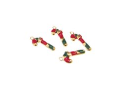 (image for) 20 x 8mm Candy Cane Enamel Gold Metal Charm, 4 charms
