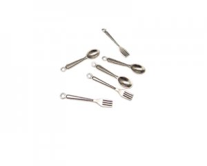 (image for) 24 x 4mm Fork and Spoon Silver Metal Charms, 6 charms