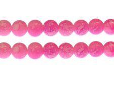 (image for) 12mm Hot Pink Marble-Style Glass Bead, approx. 17 beads