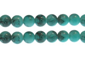 (image for) 12mm Deep Aqua Marble-Style Glass Bead, approx. 18 beads
