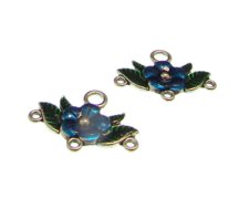(image for) 30 x 24mm Blue Flower Silver Metal Link, 2 links