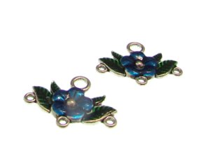(image for) 30 x 24mm Blue Flower Silver Metal Link, 2 links