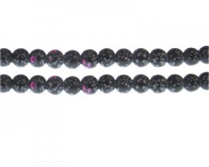 8mm Black/Pink Spot Marble-Style Glass Bead, approx. 35 beads