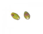16 x 10mm Yellow Gold Foil Floral Oval Lampwork Glass Bead, 4 be 16 x 10mm Yellow Gold Foil Floral Oval Lampwork Glass Bead, 4 be
