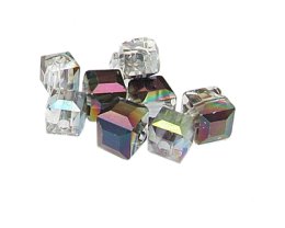 (image for) 12mm Crystal half-Luster Faceted Glass Cube Bead, 8 beads