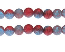 (image for) 12mm Pale Red/Blue Crackle Frosted Duo Bead, approx. 14 beads