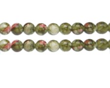 (image for) 10mm Khaki/Red Swirl Marble-Style Glass Bead, approx. 18 beads