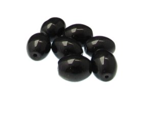 (image for) 16 x 12mm Black Pressed Oval Glass Bead, 6 beads