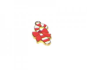26 x 14mm Red Enamel Candy Cane Gold Metal Charm