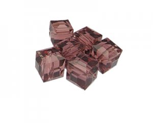 (image for) 14mm Plum Faceted Cube Glass Bead, 6 beads