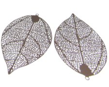 (image for) 62 x 34mm Leaf Silver Metal Filigree Pendant, 2 pendants