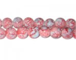 12mm Red/Gray Marble-Style Glass Bead, approx. 14 beads