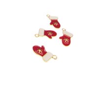 (image for) 18 x 10mm Red Mitten Enamel Gold Metal Charm, 4 charms