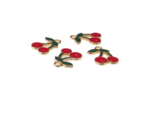 (image for) 18 x 14mm Cherries Enamel Gold Metal Charm, 4 charms