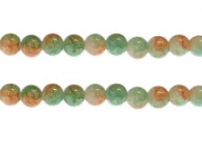 (image for) 10mm Green/Orange Duo-Style Glass Bead, approx. 18 beads