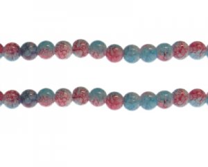 (image for) 8mm Red/Pastel Blue Duo-Style Glass Bead, approx. 38 beads
