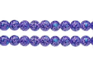(image for) 10mm Purple Spot Marble-Style Glass Bead, approx. 18 beads