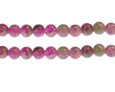 (image for) 10mm Fuchsia/Green Duo-Style Glass Bead, approx. 17 beads