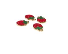 (image for) 16 x 12mm Strawberry Enamel Gold Metal Charm, 4 charms