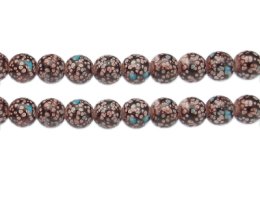 (image for) 10mm Brown/Turq. Spot Marble-Style Glass Bead, approx. 18 beads