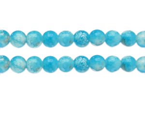(image for) 10mm Turquoise Swirl Marble-Style Glass Bead, approx. 18 beads