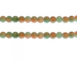 (image for) 8mm Green/Orange Duo-Style Glass Bead, approx. 38 beads