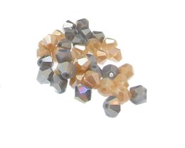 (image for) Approx. 1oz. x 8mm Apricot + Silver AB Finish Faceted Glass Bicone Bead Mix