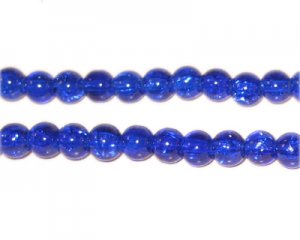 6mm Dark Blue Crackle Glass Bead, approx 74 beads