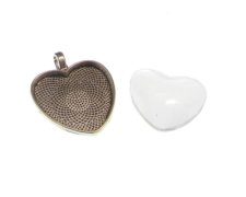 (image for) 34 x 28mm Heart Silver Metal Pendant with Clear Cabachon