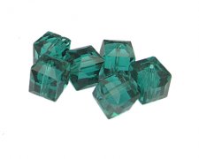 (image for) 14mm Emerald Faceted Cube Glass Bead, 6 beads