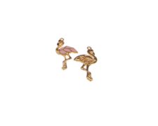 (image for) 30 x 16mm Pink Flamingo Enamel Gold Metal Charm, 2 charms