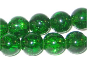 (image for) 12mm Grass Green Crackle Glass Bead, approx. 18 beads