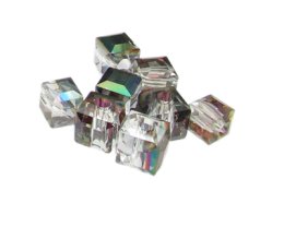 (image for) 12mm Silver half-Luster Faceted Glass Cube Bead, 8 beads
