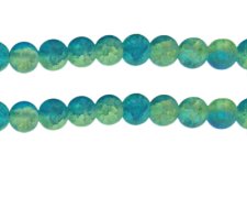 (image for) 10mm Turq/Apple Green Crackle Frosted Duo Bead, approx. 17 bead