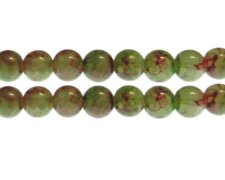 (image for) 12mm Green/Red Duo-Style Glass Bead, approx. 13 beads