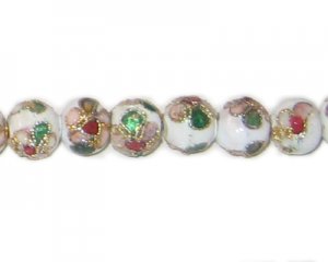 8mm White Round Cloisonne Bead, 6 beads