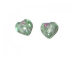 16mm Pale Green Foil Floral Heart Lampwork Bead, 5 beads 16mm Pale Green Foil Floral Heart Lampwork Bead, 5 beads