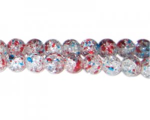 10mm 4th of July Crackle Season Glass Bead, approx. 22 beads