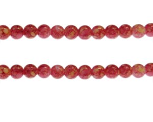 (image for) 8mm Red/Yellow Marble-Style Glass Bead, approx. 53 beads