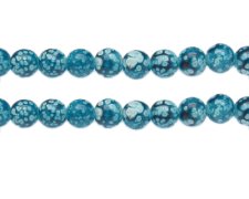 (image for) 10mm Turquoise Spot Marble-Style Glass Bead, approx. 18 beads