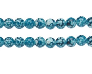 (image for) 10mm Turquoise Spot Marble-Style Glass Bead, approx. 18 beads