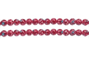 (image for) 6mm Red Spot Marble-Style Glass Bead, approx. 42 beads